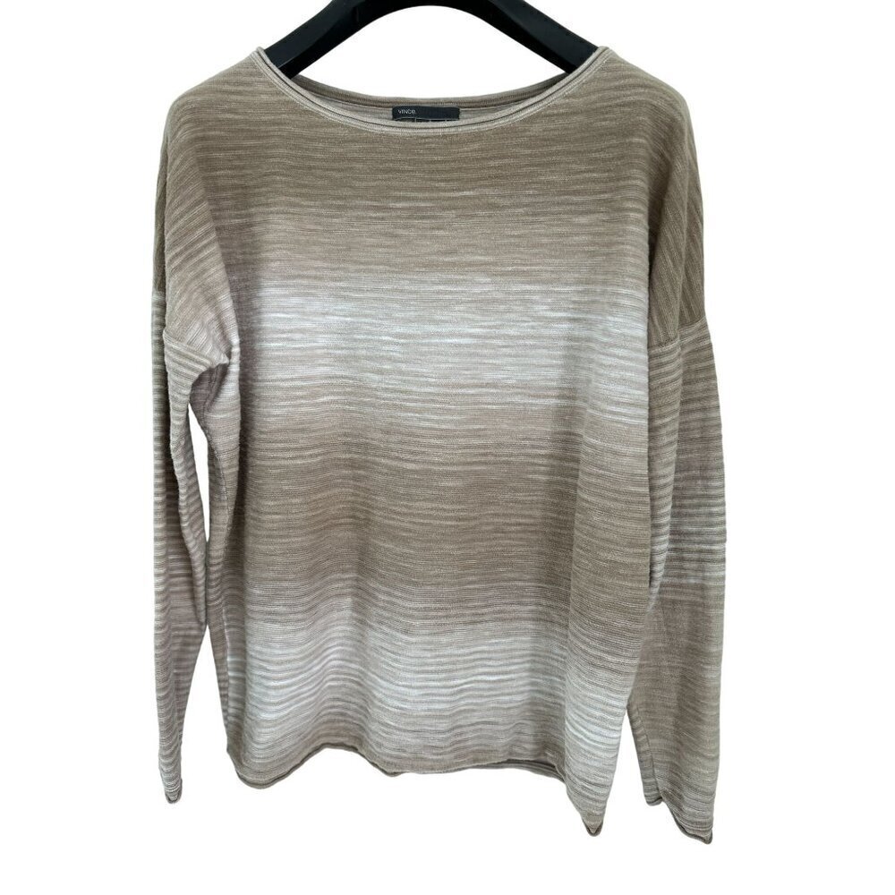 VINCE Drop-Shoulder Cotton Top in Light Melange Boatneck Long Sleeves Size XSmal
